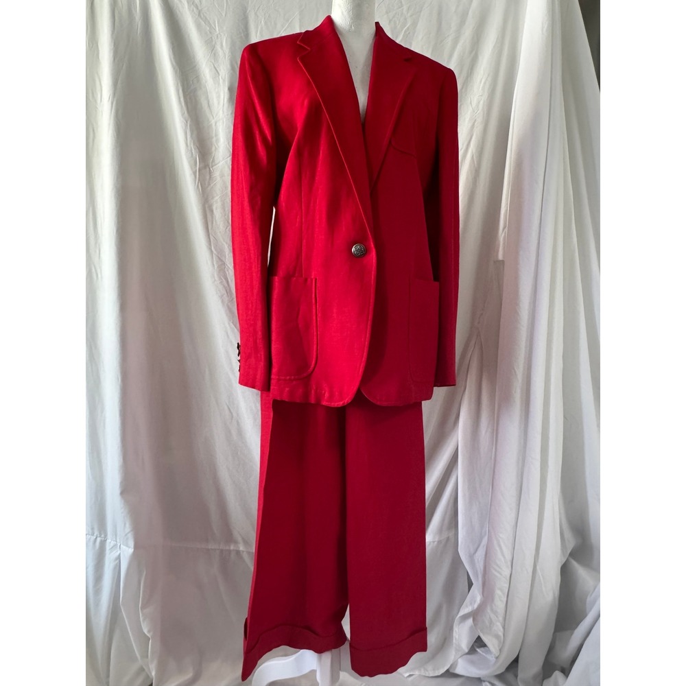 Lauren Ralph Lauren Red Wide Leg Pant Suit Set Size 14 Blazer Trousers